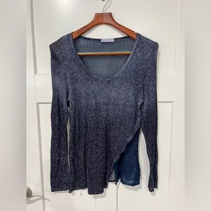 T Party Fashion Heathered Blue Ombré Long Sleeve Top Sz M